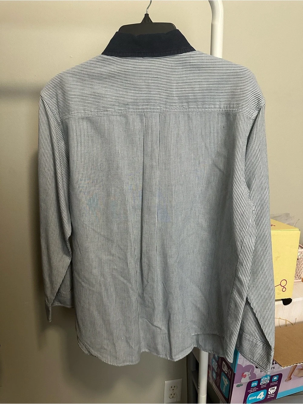 Vintage Blue and White Striped Button Down with Teacher School Themed Embroidery - Picture 9 of 9